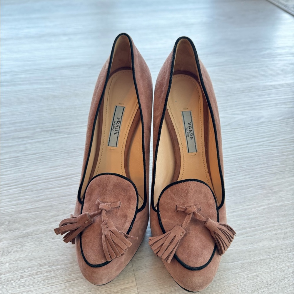 Prada Women's Tassel Suede Loafers - Mauve